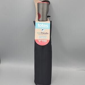 Totes Rain & Sun Titan Auto Open Umbrella with Large 43" Coverage New Black